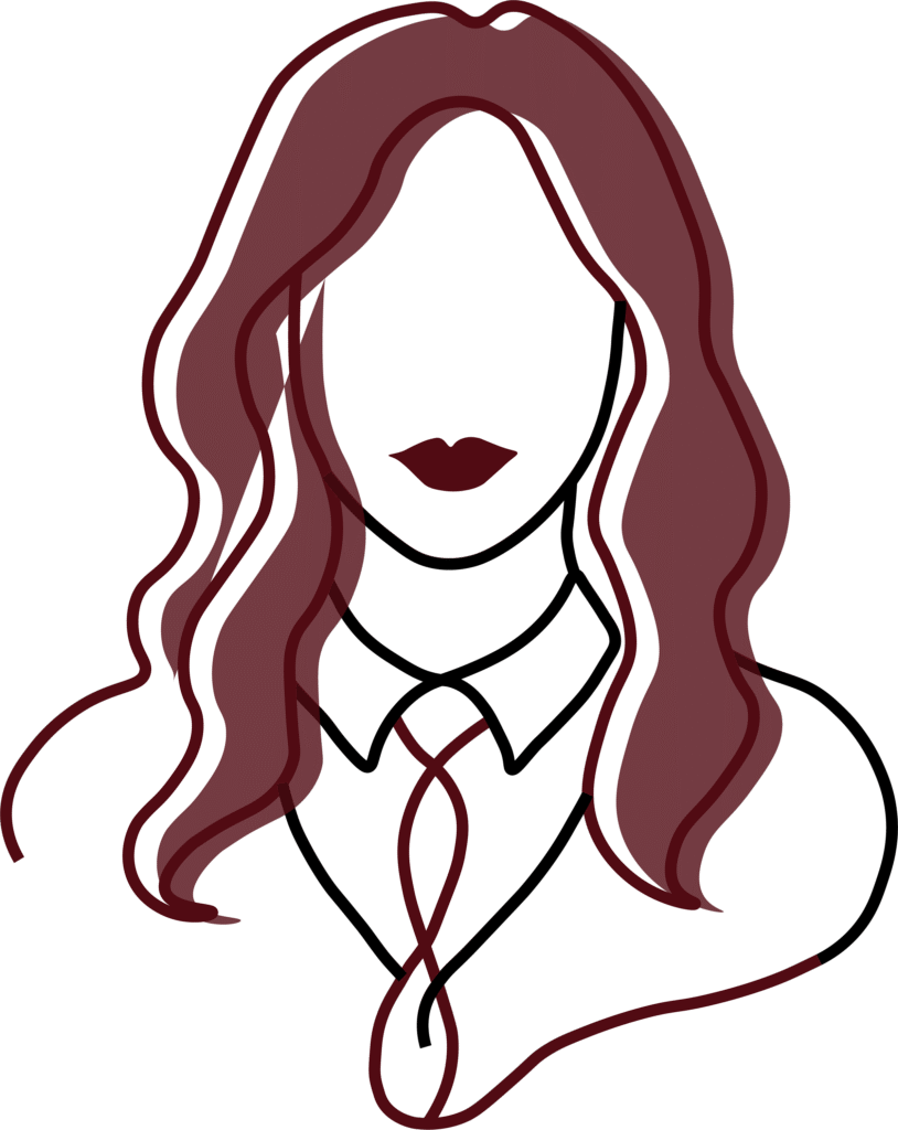 One Line Illustration einer Frau mit roten Haaren und rotem Lippentstift